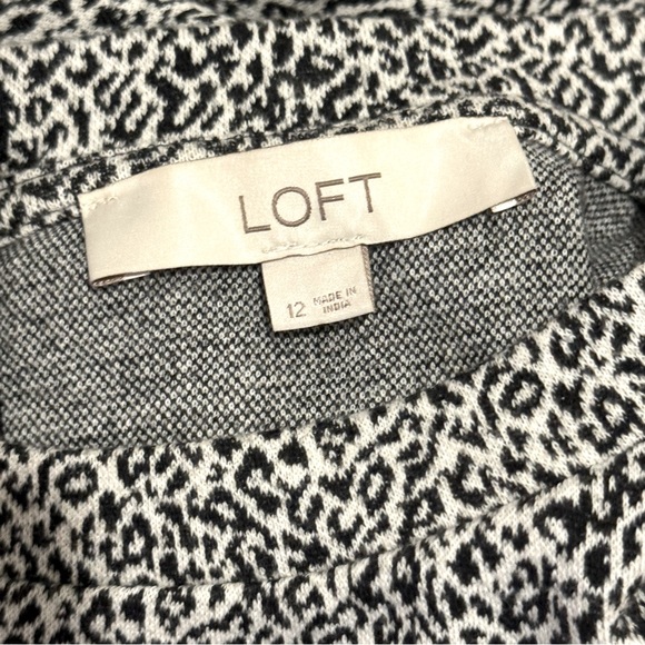 LOFT Midi Dress Snow Leopard Knit Jacquard Short Sleeves Front Side Slit - Picture 11 of 16